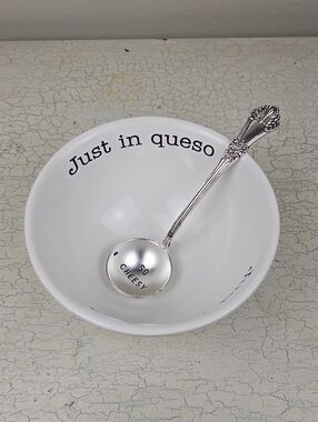 Mud Pie White 'Just in Queso' Ceramic Dip Bowl with Silver-Tone Spoon
